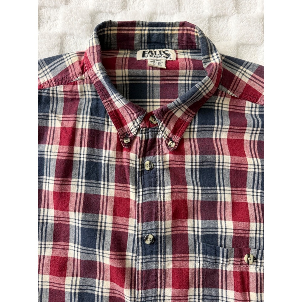 Falls Creek Mens Short Sleeve Plaid Button Down Shirt Red/Navy/White 2X